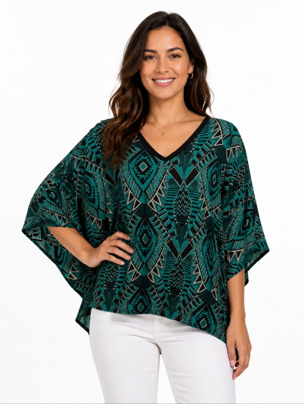 Susan Graver Kimono Top Blouse L  Artsy Mature #7